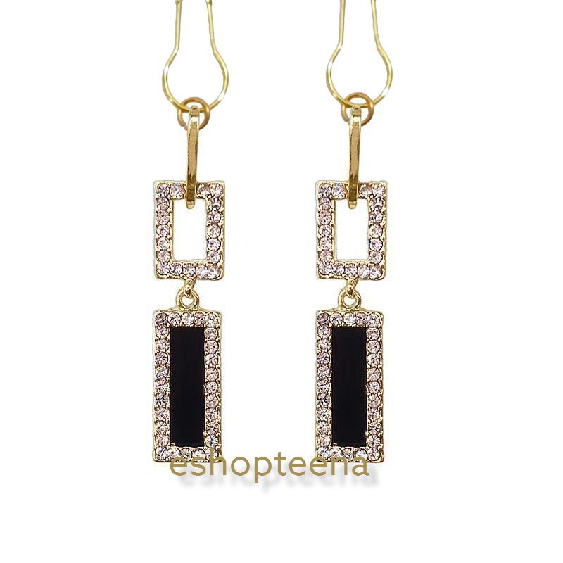 A112 Anting hijab juntai petak black diamond