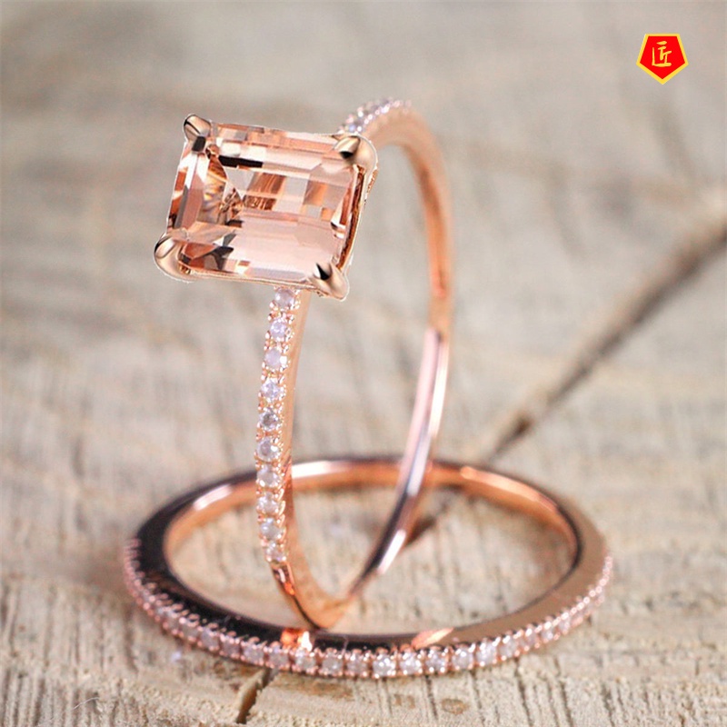 [Ready Stock]18K Rose Gold Ring Set Delicate Micro Inlaid with Diamond