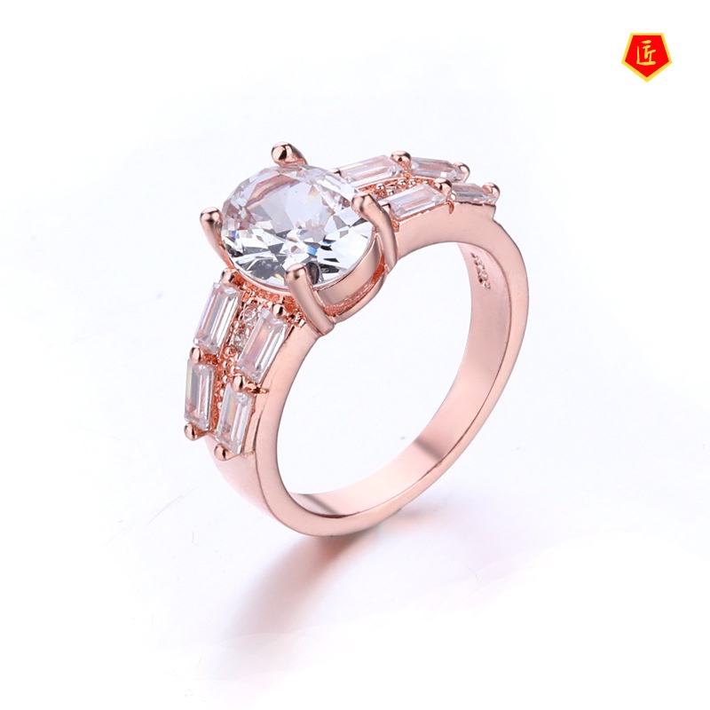 [Ready Stock]Fashion Personality 14K Gold Oval Diamond Square Ring