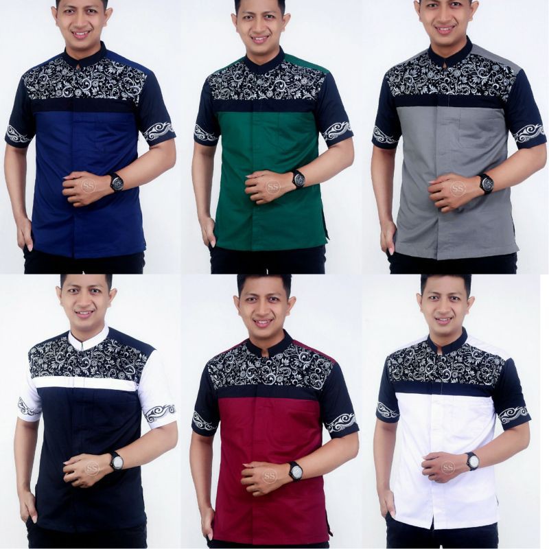 Koko Batik Fashion Muslim Kombinasi C07 Al Haramain Hijau S/M/L/XXL Dewasa