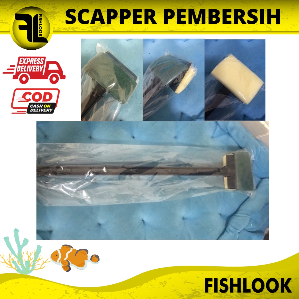 SCRAPPER TONGKAT PEMBERSIH KACA AQUARIUM SIKAT SPONS SPONGE