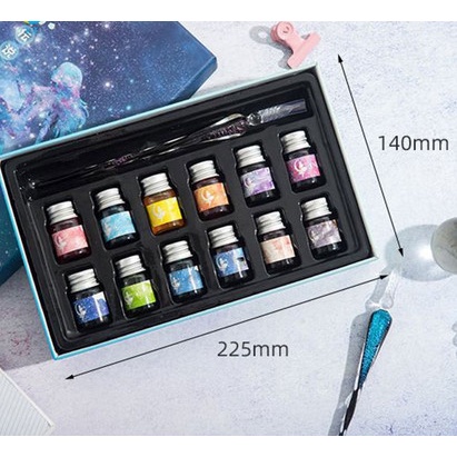 Starry Sky Glass Dip Pen Set - Set Dip Pen Kaca dan Tinta 12 Warna