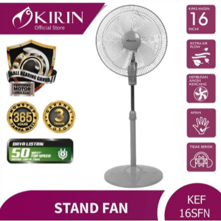 Kirin Stand Fan Kipas Angin Berdiri 16 Inch KEF-16SFN Motor Bearing 16&quot;