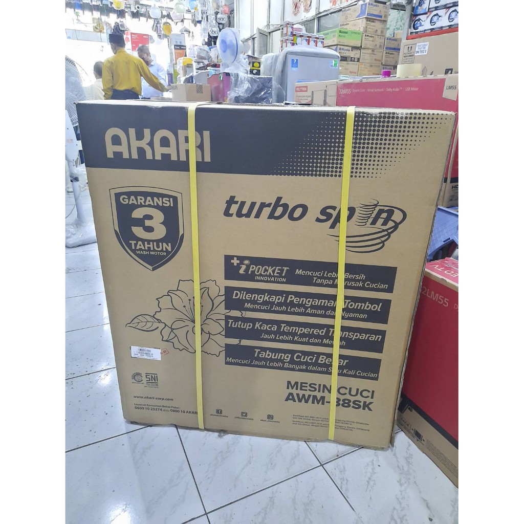 AKARI Mesin Cuci 2 Tabung 8 Kg Tempered Glass Kaca AWM-88SK Turbo Spin