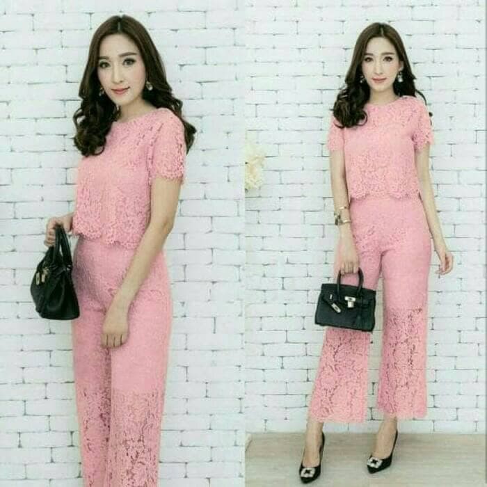 SETELAN WANITA BROKAT / BAJU PESTA / SETELAN BLOUSE BROKAT   Terusan