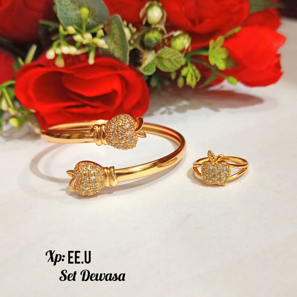 Set Gelang Bangle Dewasa FREE Cincin gold 3 varian motif,tidak karat COD