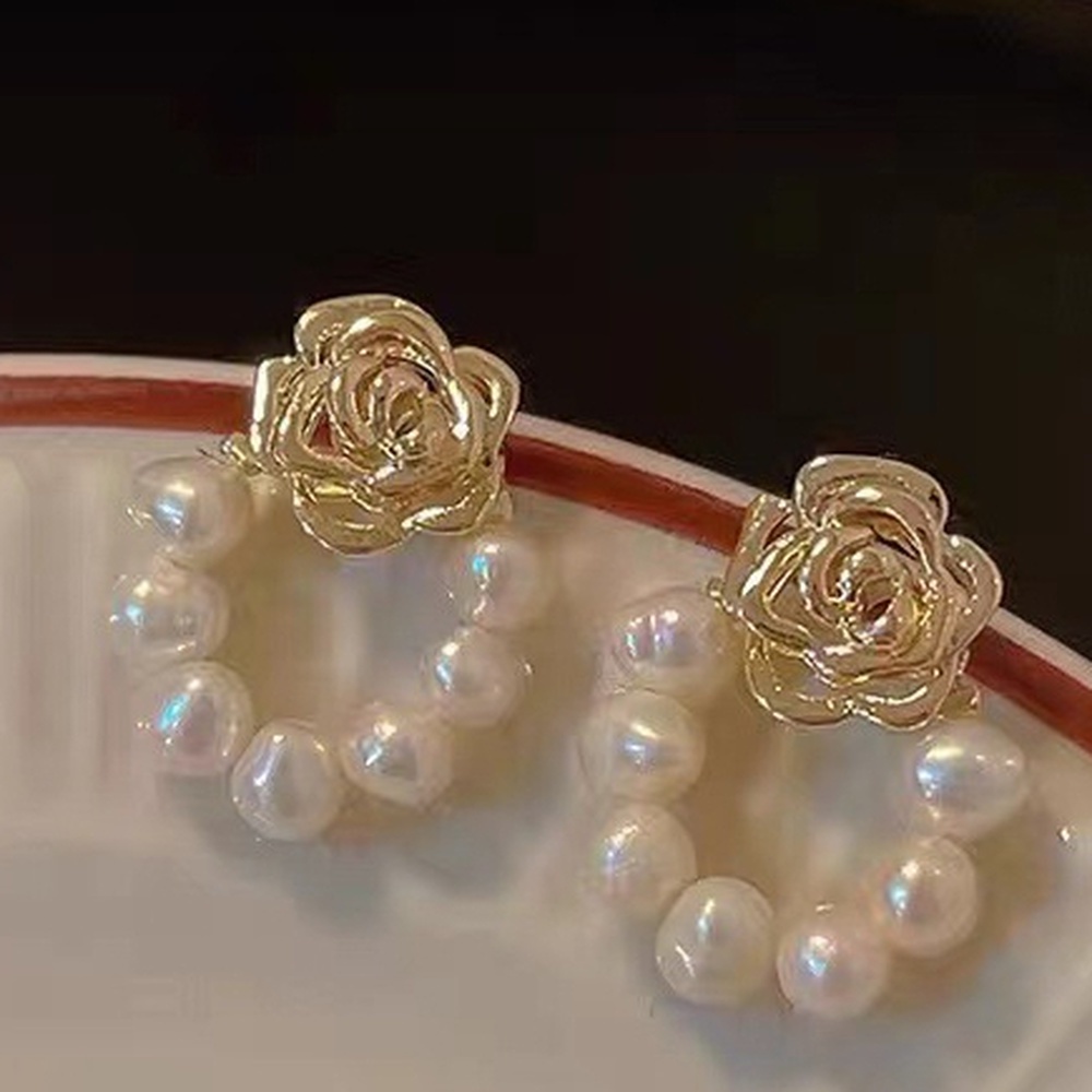 Anting Tusuk Motif Bunga Hias Mutiara Imitasi Ala Vintage Untuk Wanita