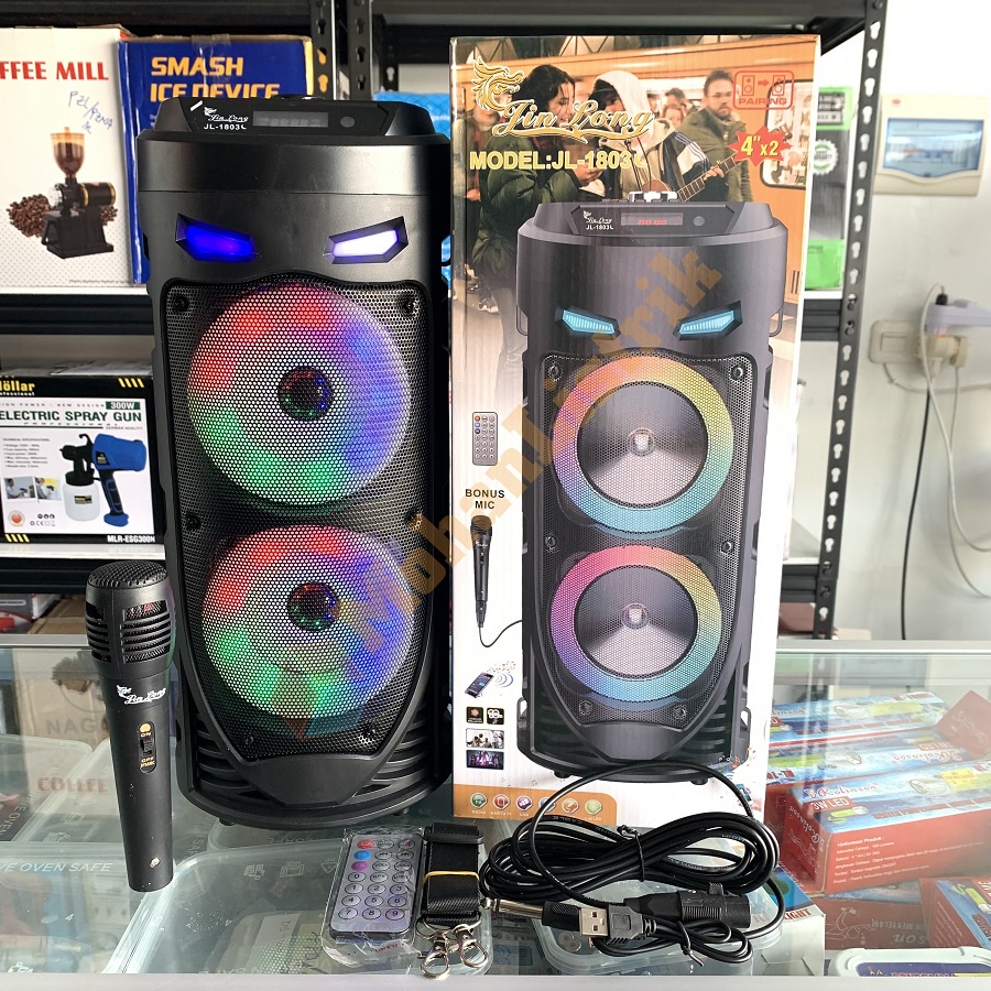 Speaker Bluetooth Portable Jinlong JL1803 BONUS Mic + Remot Super Bass Speaker Bluetooth Karaoke