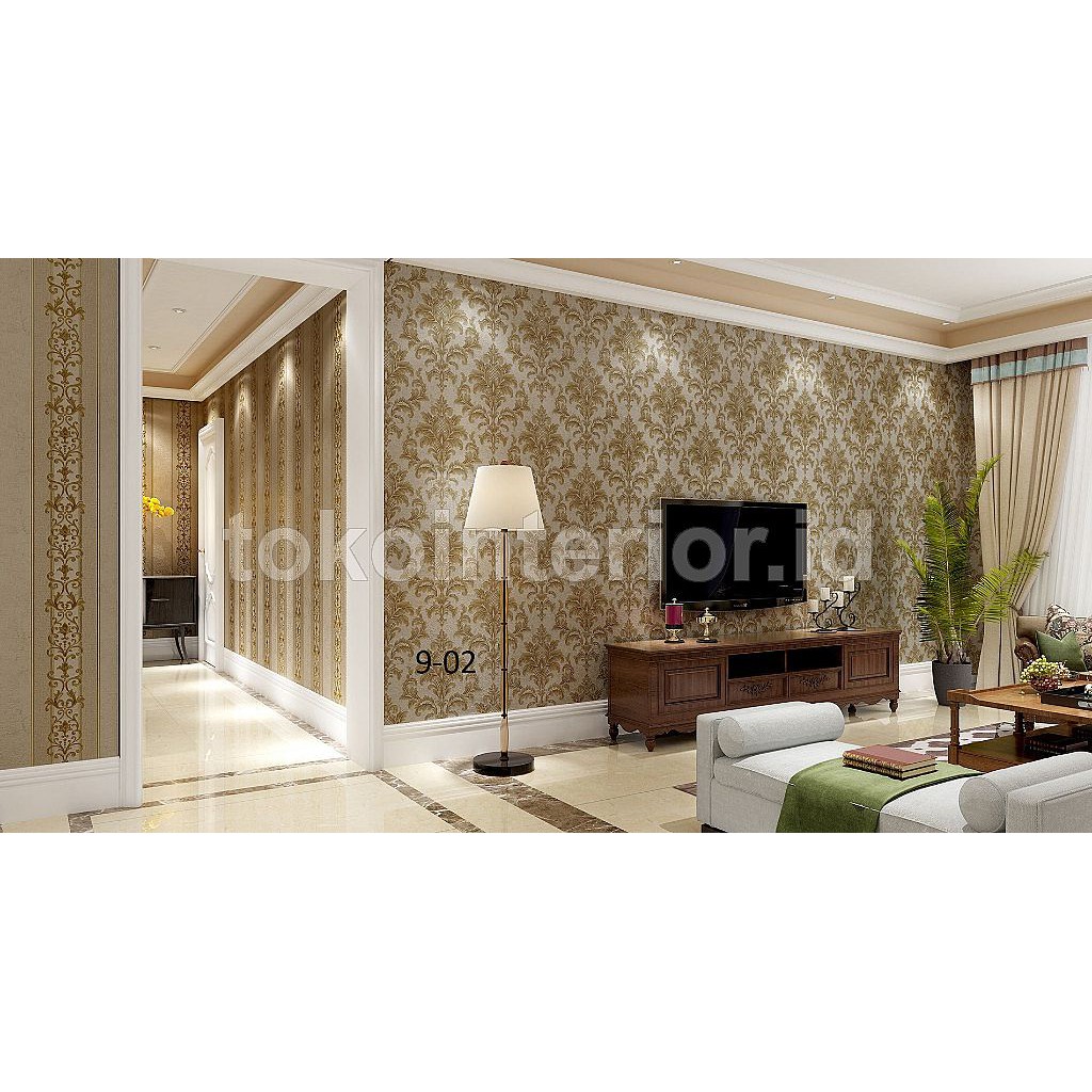 Wallpaper Dinding Klasik Kombinasi Damas Alur Vertikal Dan Polos - HM | Shopee Indonesia