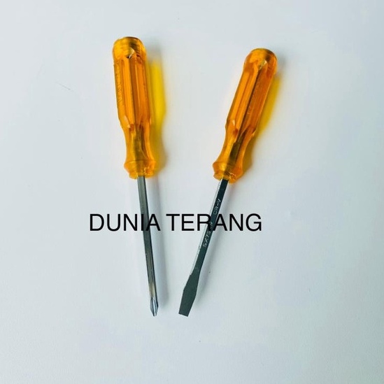 Obeng Gagang Plastik ATS Magnet 3'' 3in 3inch (+) (-) - Obeng Tembus gg Plastik Kuning - Obeng Ketok ATS Panjang Pendek Plus Minus - Go Trough Screwdriver - ATS 5X75mm