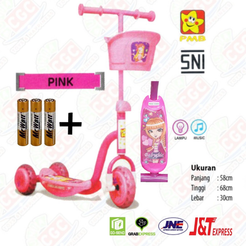 Scooter Anak  PMB Pink Mainan  Skuter Roda 3 Tiga Sensor 