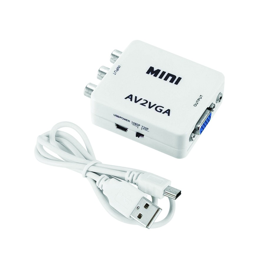 AV2VGA | CONVERTER AV FEMALE TO VGA FEMALE AUDIO `MINI` + KABEL USB 5 PIN MALE / AV2VGA (BLACK / WHITE)