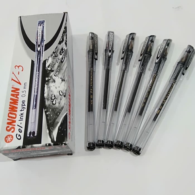 

pulpen gel snowman V-3 hitam dan biru satu lusin