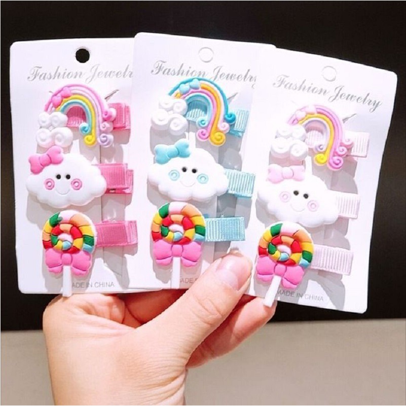 3 Pcs Set Jepit Rambut AWAN EYES Pelangi Permen Candy Klip Jepitan Anak Gaya Korea Fashion Hair Clip