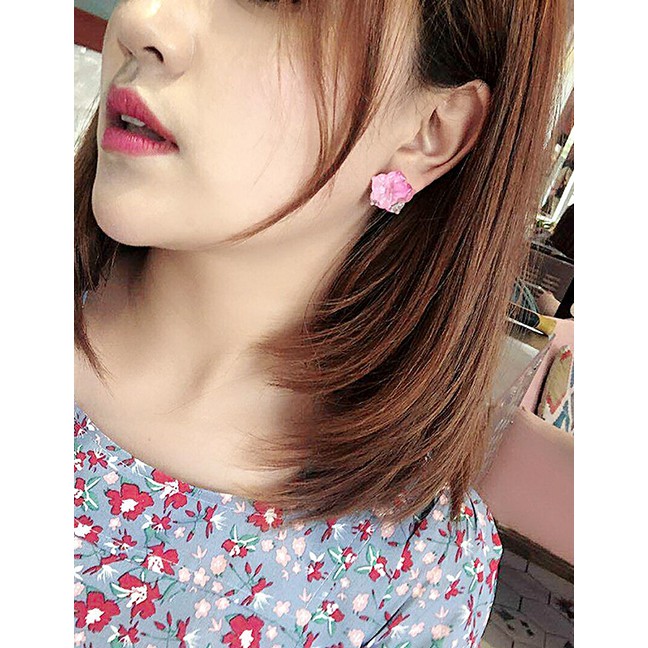 LRC Anting Tusuk Fashion 925 Silver Needle Gradient Acrylic Flower Stud Earrings F6542X