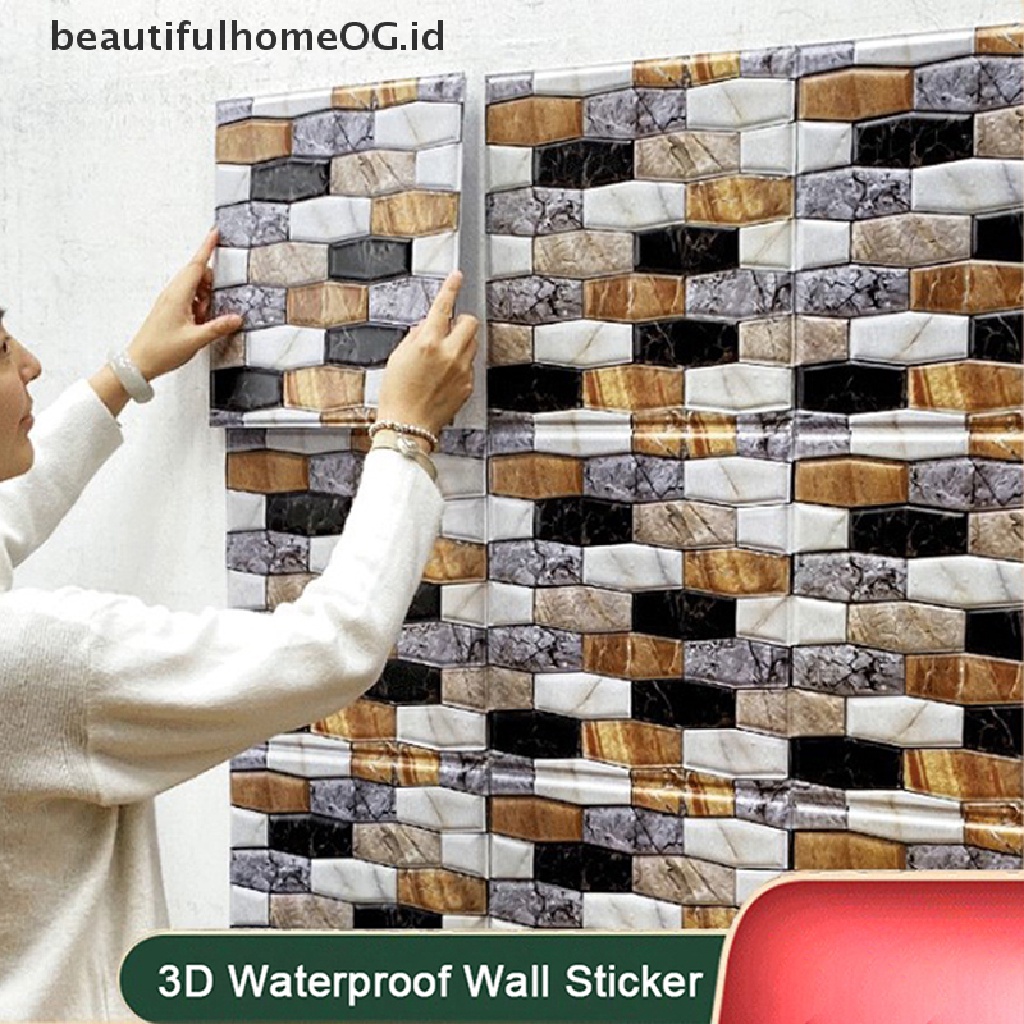 Stiker Dinding Bentuk Bata 3D Tahan Air Untuk Dekorasi Kamar Mandi