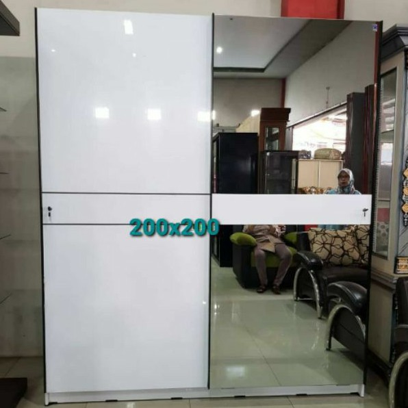 Lemari pakaian baju kayu hpl ukuran 140, 150, 160, 180, 200 pintu cermin sliding rel gantung custom