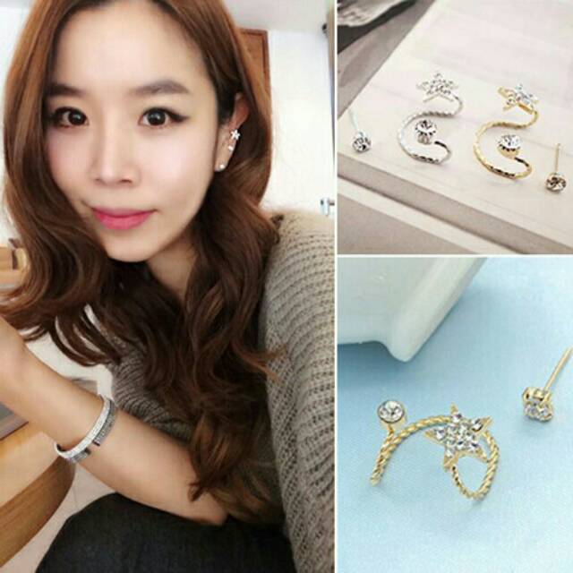 Anting stud jepit fashion wanita cuff melengkung AI307