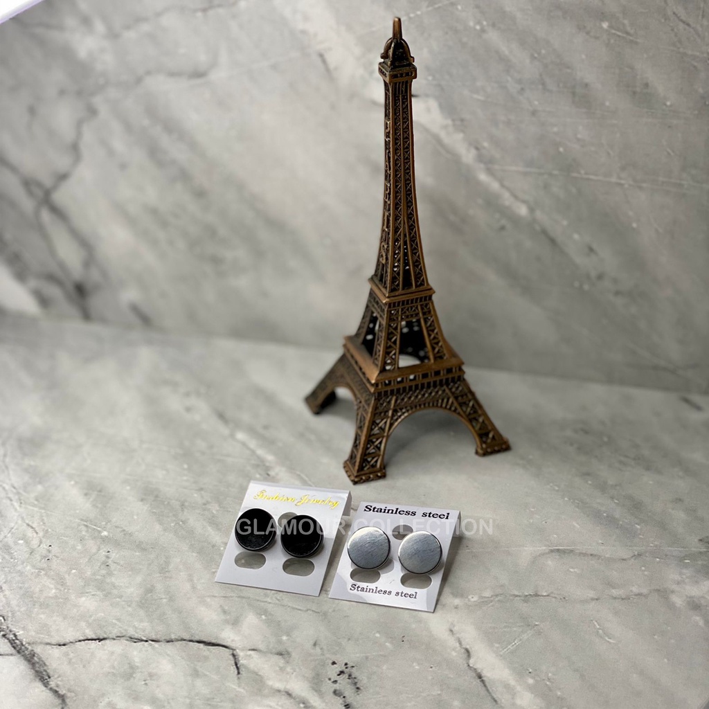 [COD] Anting Tusuk Telinga Titanium Model Bulat 12mm Hitam/Silver Pria Model Kpop/Punk - Perlu Lubang Tindik