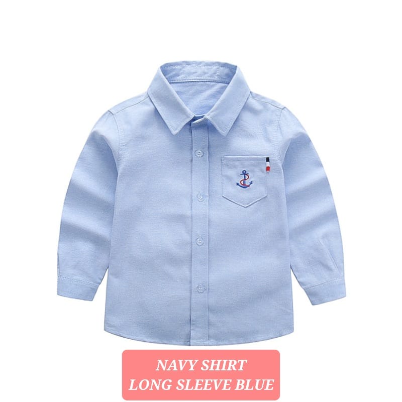 KEMEJA LENGAN PANJANG ANAK LAKI LAKI / COWOK IMPORT KOREA PUTIH BIRU / BLOUSE ANAK COWOK