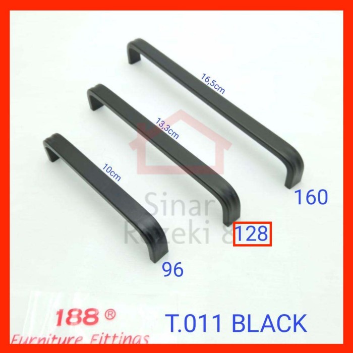 Handle Tarikan Laci 011-128 Hitam / BLACK Pintu Lemari Minimalis Dapur Gagang Aluminium Anti Karat