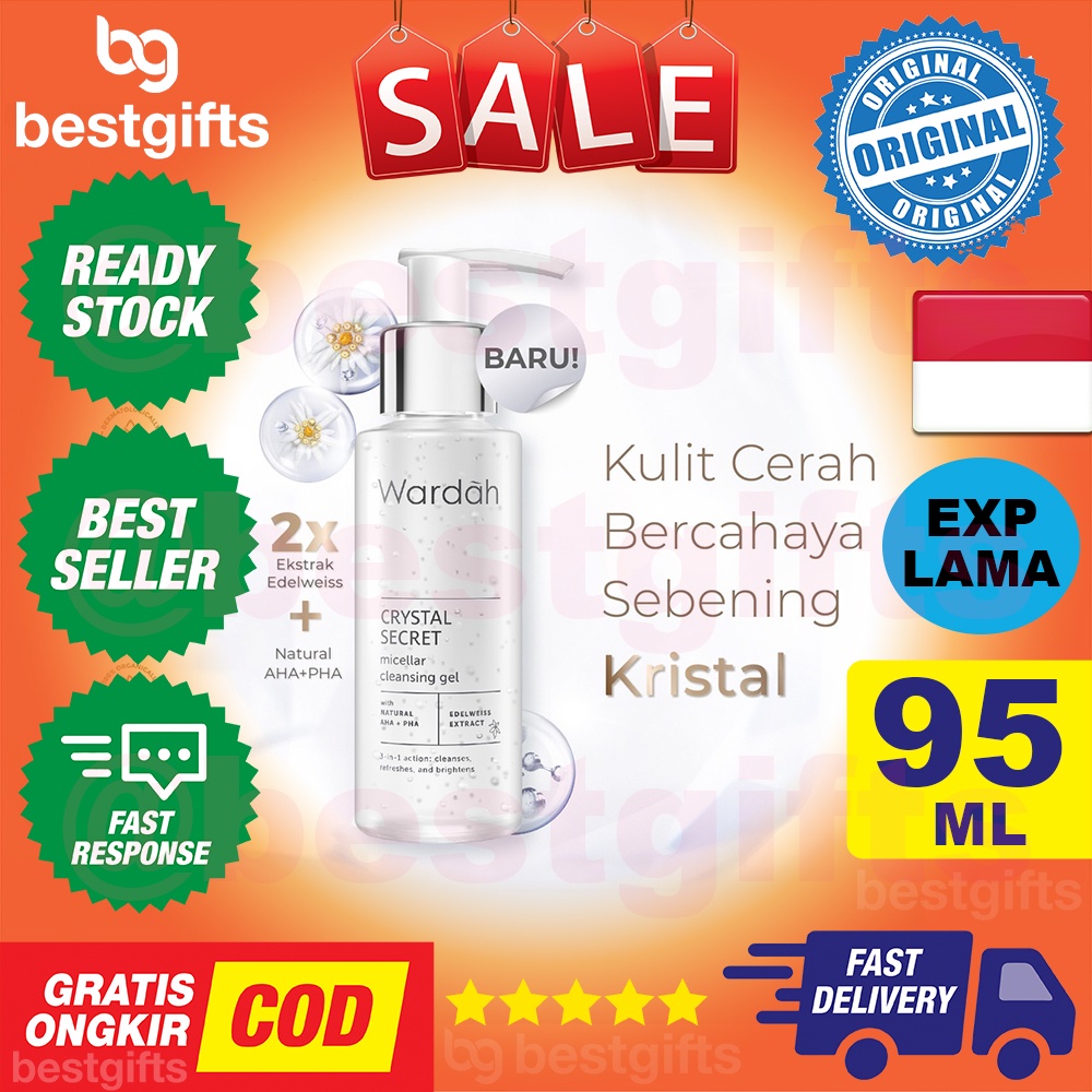WARDAH CRYSTAL SECRET MICELLAR CLEANSING GEL MEMBERSIHKAN KULIT WAJAH CERAH UNTUK MUKA NORMAL BERMINYAK 95 ML