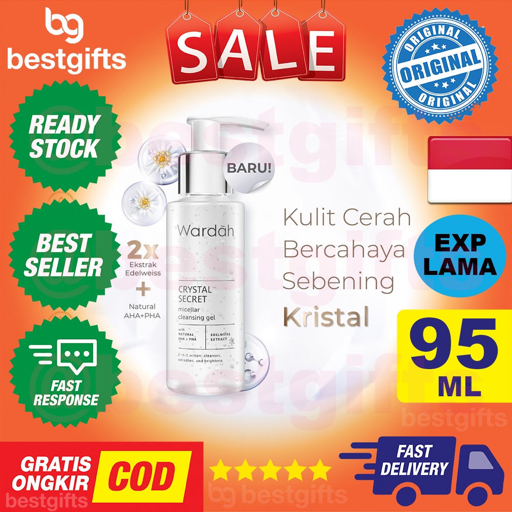 WARDAH CRYSTAL SECRET MICELLAR CLEANSING GEL MEMBERSIHKAN KULIT WAJAH CERAH UNTUK MUKA NORMAL BERMINYAK 95 ML