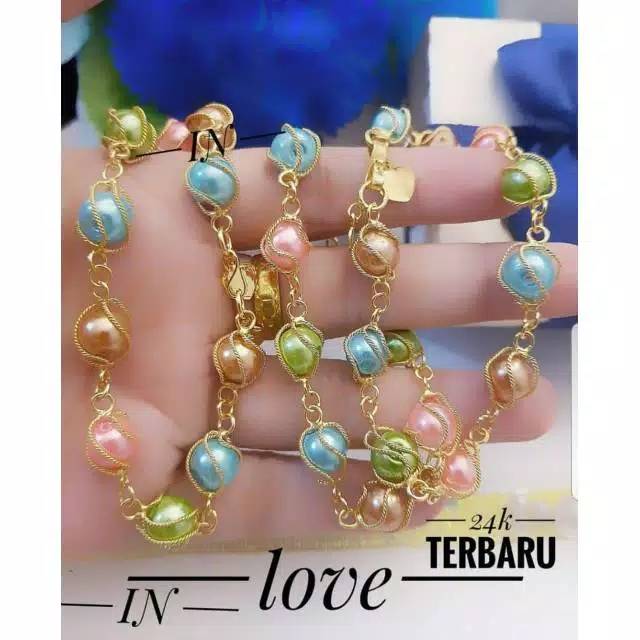 PROMO TERMURAH Set Perhiasan Lapis Emas Xuping Gelang Batu Mutiara Warna 1 Pcs Cantik Modis Titanium