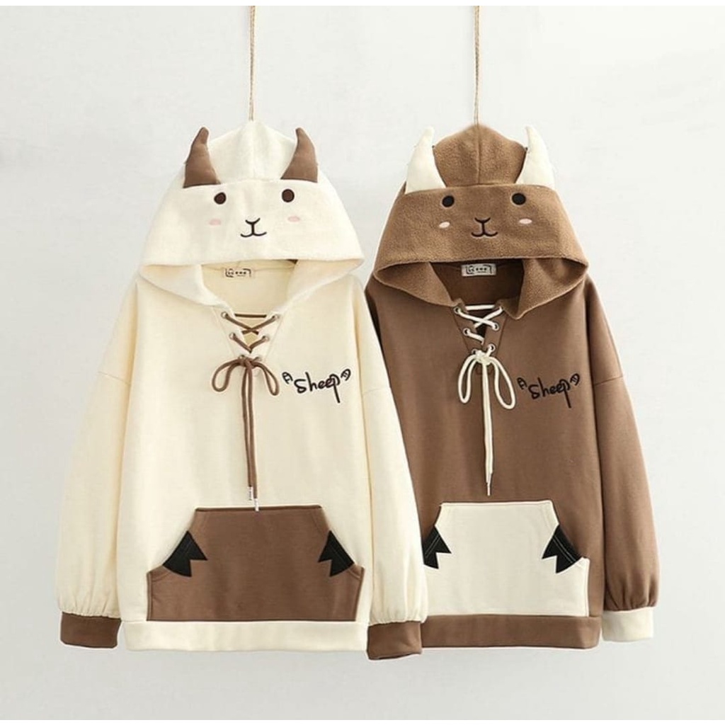 Sweater Hoodie Lucu SHEEP HOODIE Jumper unisex pria wanita karakter - bahan flece tebal dan lembut harga termurah