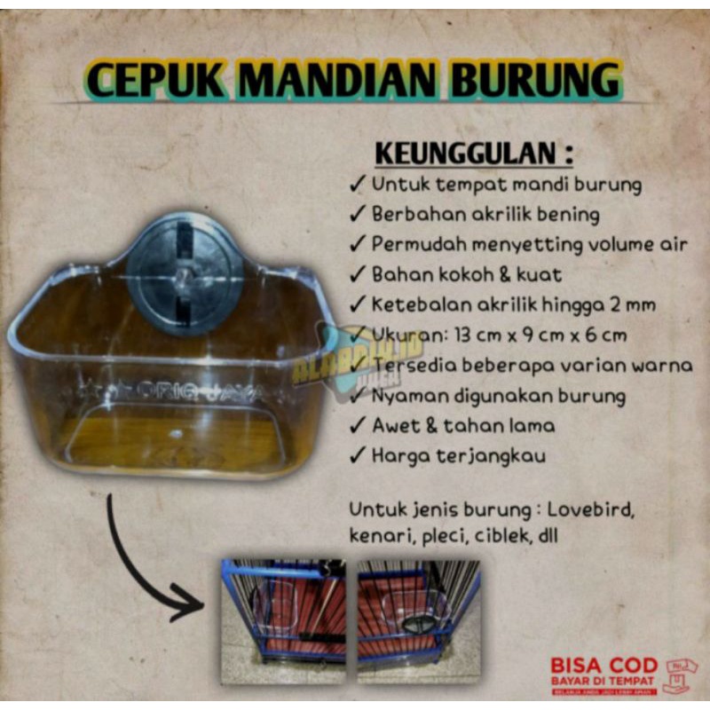 CEPUK MANDI BURUNG/TEMPAT MANDI BURUNG LOVEBIRD, KENARI, PLECI, CIBLEK, DLL