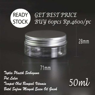 Jar Toples Plastik  50ml Pot  Lulur  Tempat Obat Rempah 