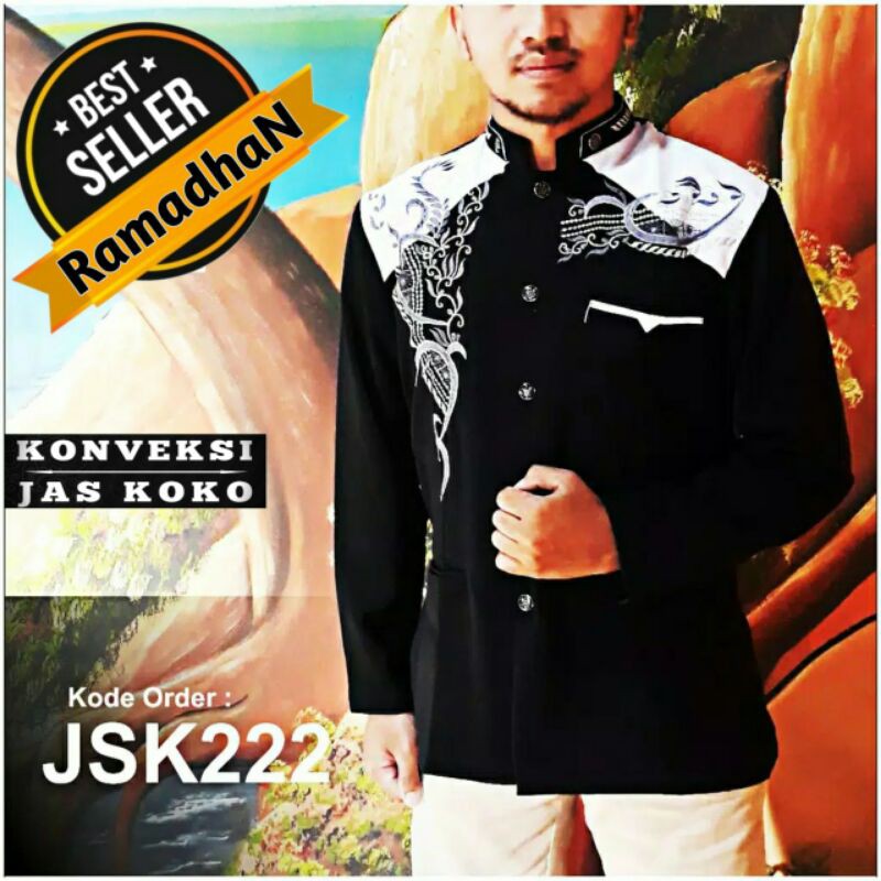 Koko Jasko Jas koko bordir modern / Baju muslim pria / Koko bordir Exlusive / Seragam keluarga JK222