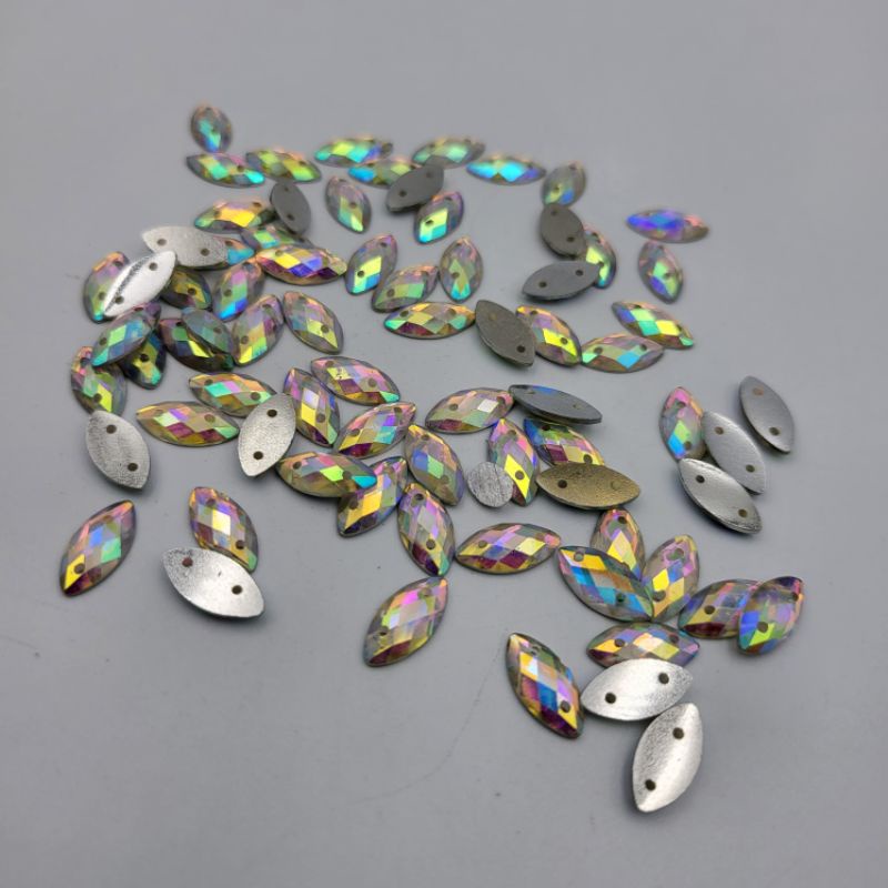 DIAMON RESIN KRISTAL AB MOTIF MATA LANCIP UK 6X12mm per LUSIN WARNA PUTIH PELANGI AB KUALITAS AA KILAU BAGUS