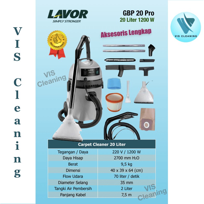 Carpet Cleaner (Vacuum Extractor) 20 Liter Lavor GBP 20 Pro