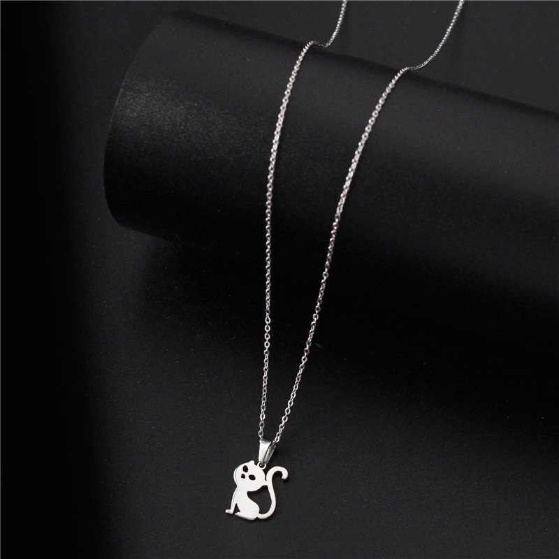 Ornamen hollow kucing liontin kalung stainless steel hewan lucu anak kucing kalung kalung