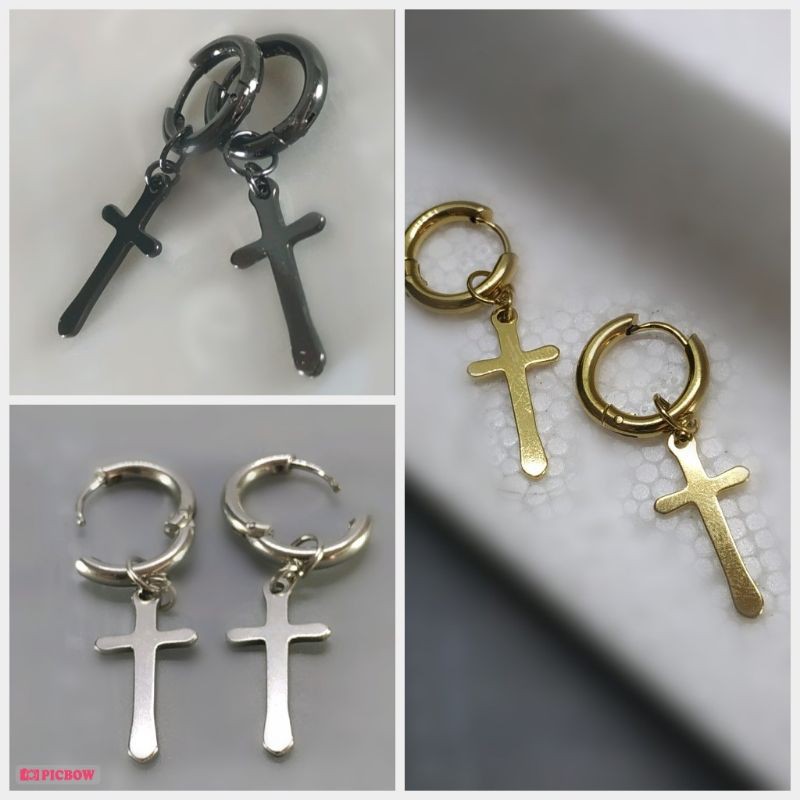 Anting Salib Panjang Titanium Cowok Cewek Harga Per Pcs