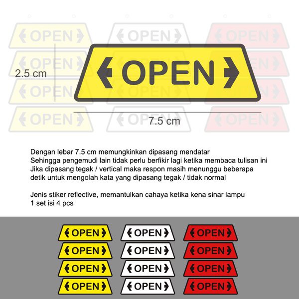 Cuci Gudang Stiker Reflector Pintu Mobil Isi 4 Sticker Reflective Reflektor Open