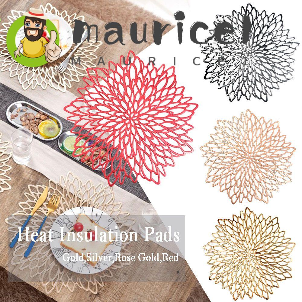 Maurice1 Alas Piring / Wadah Makanan Dengan Bahan PVC Dan Bentuk Bulat Gambar Bunga Hibiscus