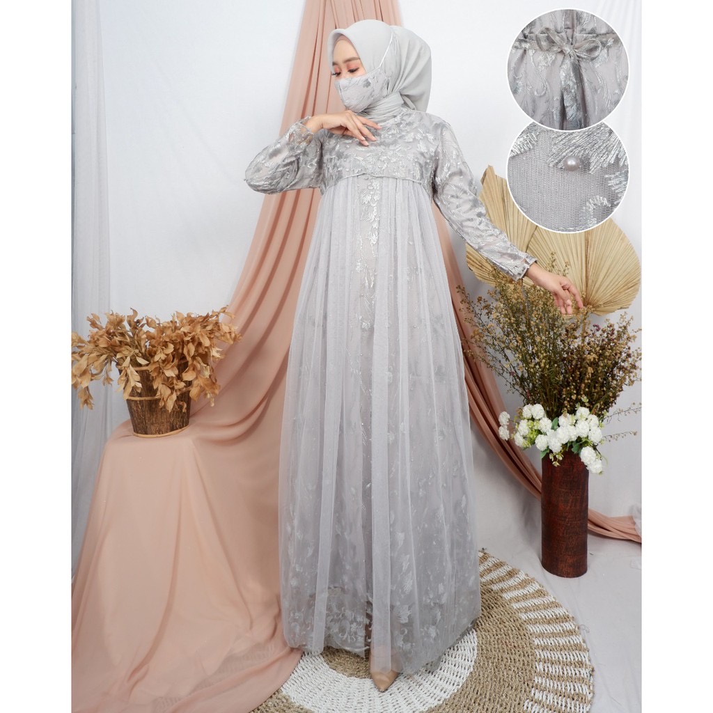 Gamis Dress Pesta Kondangan Wisuda Safira Brukat Mewah Berkualitas Premium Termurah By Santiank kebaya