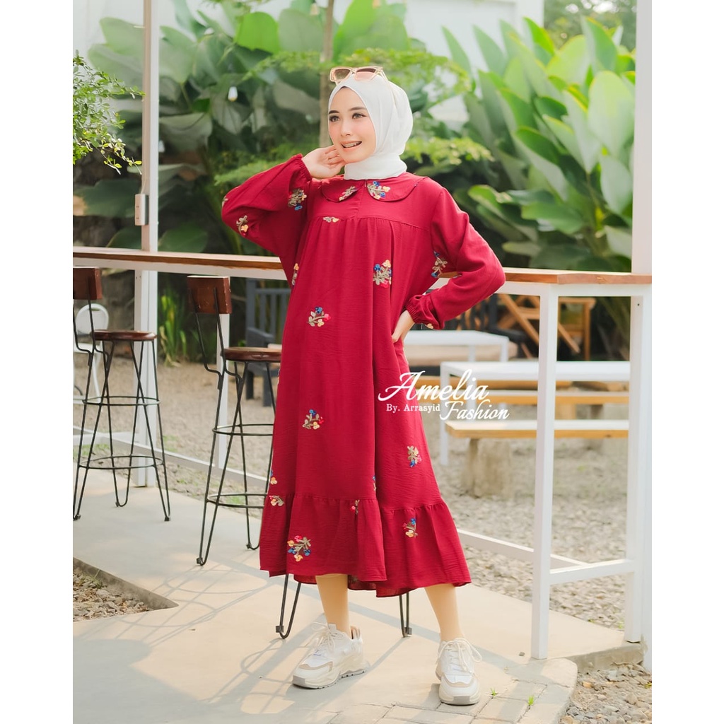 midi dress cringkel SHAKIFA ori amelia dan Nirmala Aluna ori zahin new kringkel rubi style serut susun