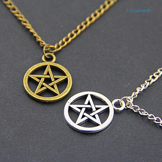 Kalung Liontin Bintang Pentagram Bulat Model Hollow Untuk Pria Dan Wanita