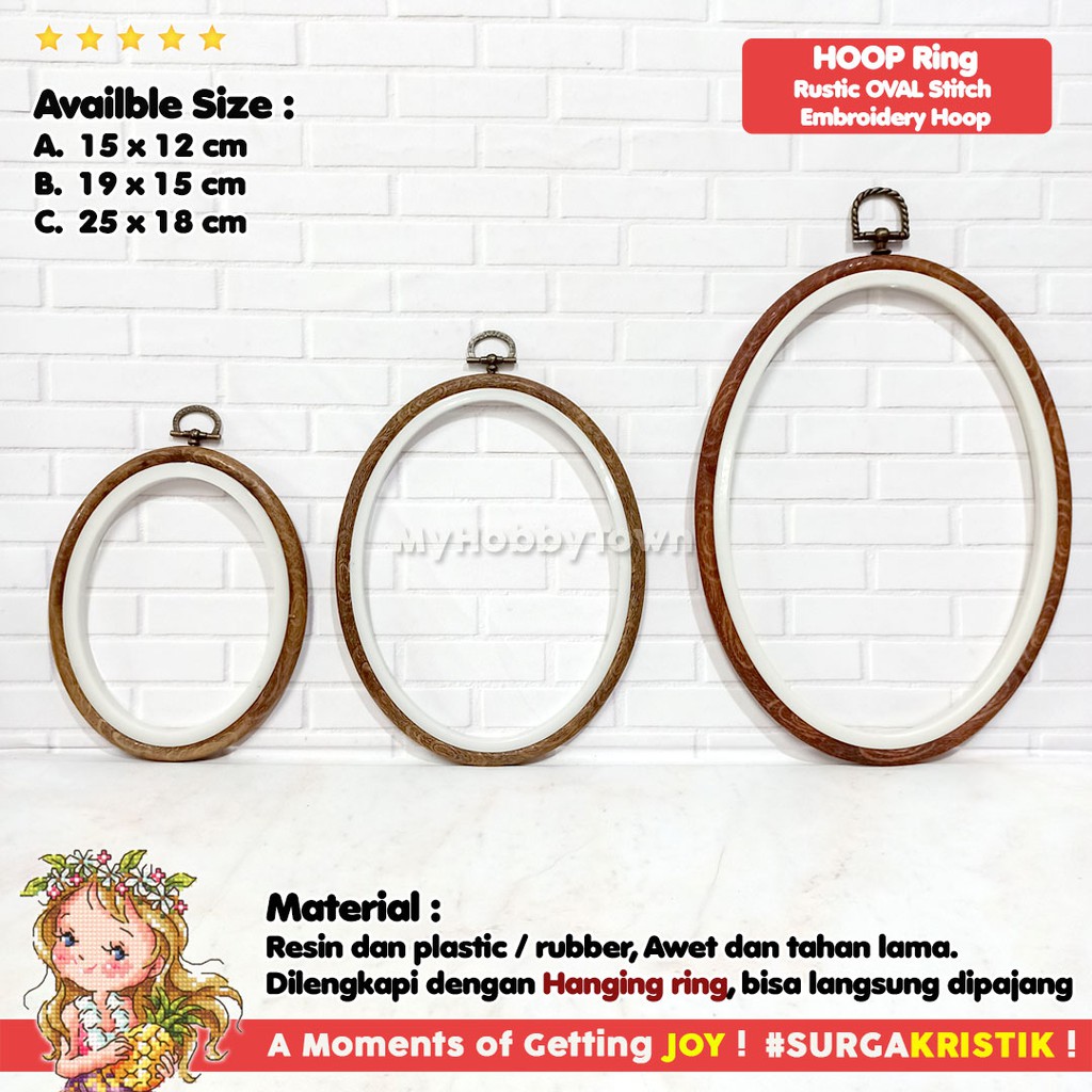 Pemidangan Hoop Sulam Kristik Cross Stitch Oval Rustic Plastik