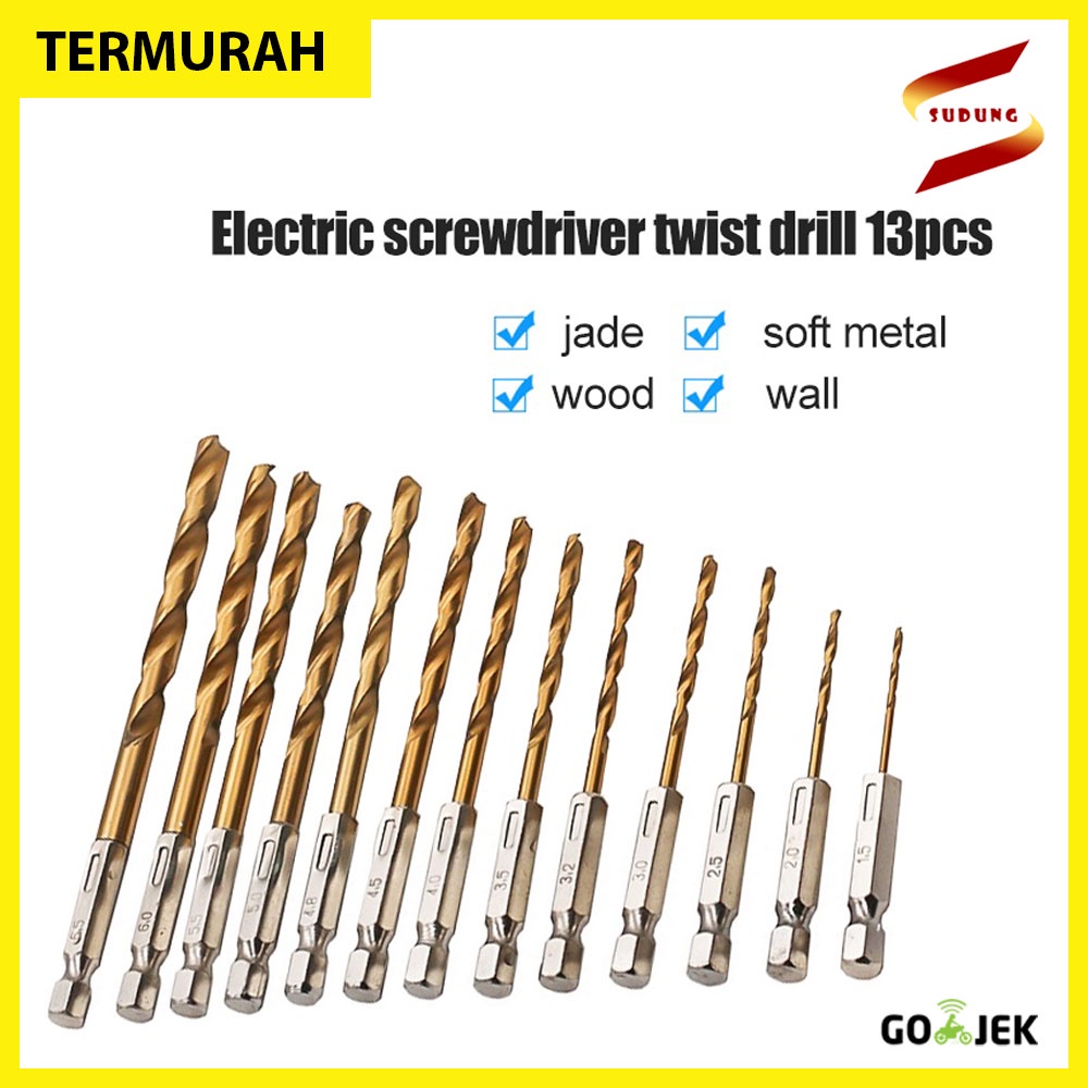 Mata Bor Power Drill Steel Titanium Hex Shank 13 PCS
