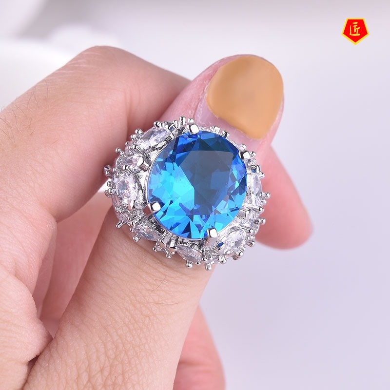 [Ready Stock]Sapphire Diamond Ring Ins Luxury Fashion