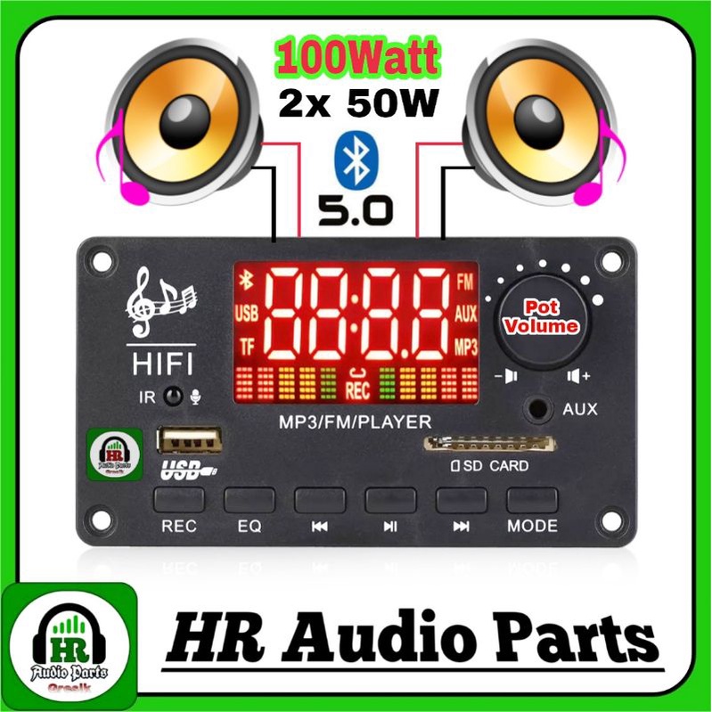 MP3 Bluetooth 5.0 Plus Amplifier 100W ( 2x50W ) with Potensio Volume Equalizer Record Modul Mp3 Play