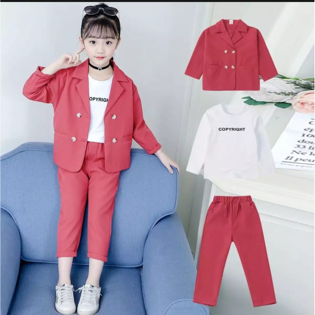 QFS - SETELAN KIDS REIKO / COMBI BLAZER / KATUN / HITAM / SALEM