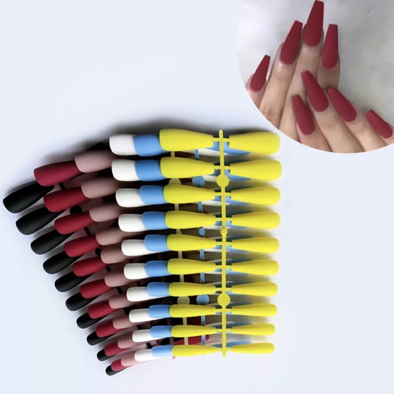 24 Pcs Kuku Palsu Panjang 12 Ukuran Berbeda Warna Solid Matte Bahan Akrilik Untuk Nail Art