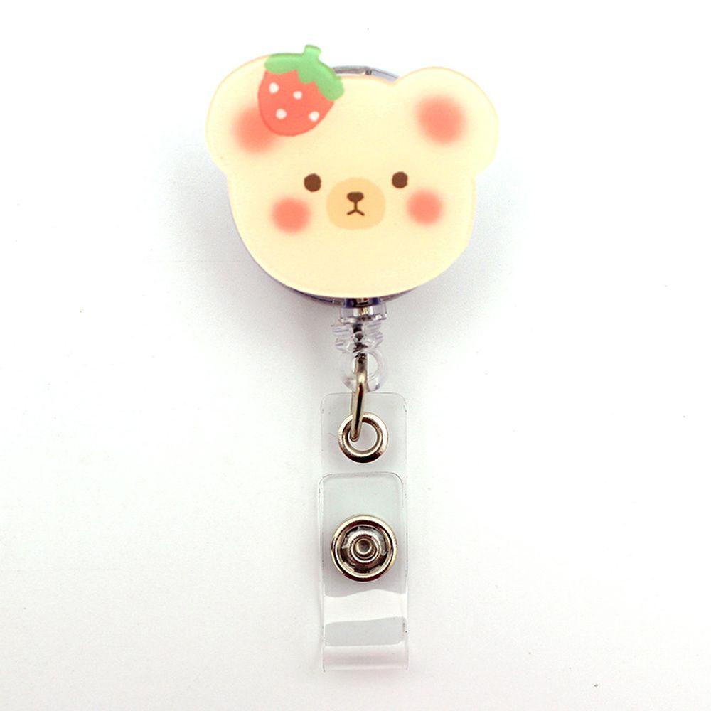 Mxbeauty Retractable Badge Reel Candy Color Kartun Korea Buah Name Tag Perlengkapan Kantor Perawat Dokter Perlengkapan Sekolah Stationery Bear Name Card Holder