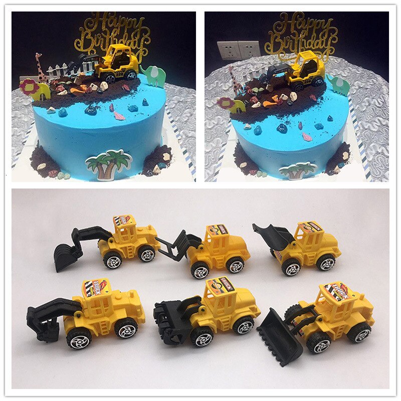 6pcs / Set Mainan Topper Kue Cupcake Bentuk Excavator Untuk Dekorasi Pesta Ulang Tahun Anak