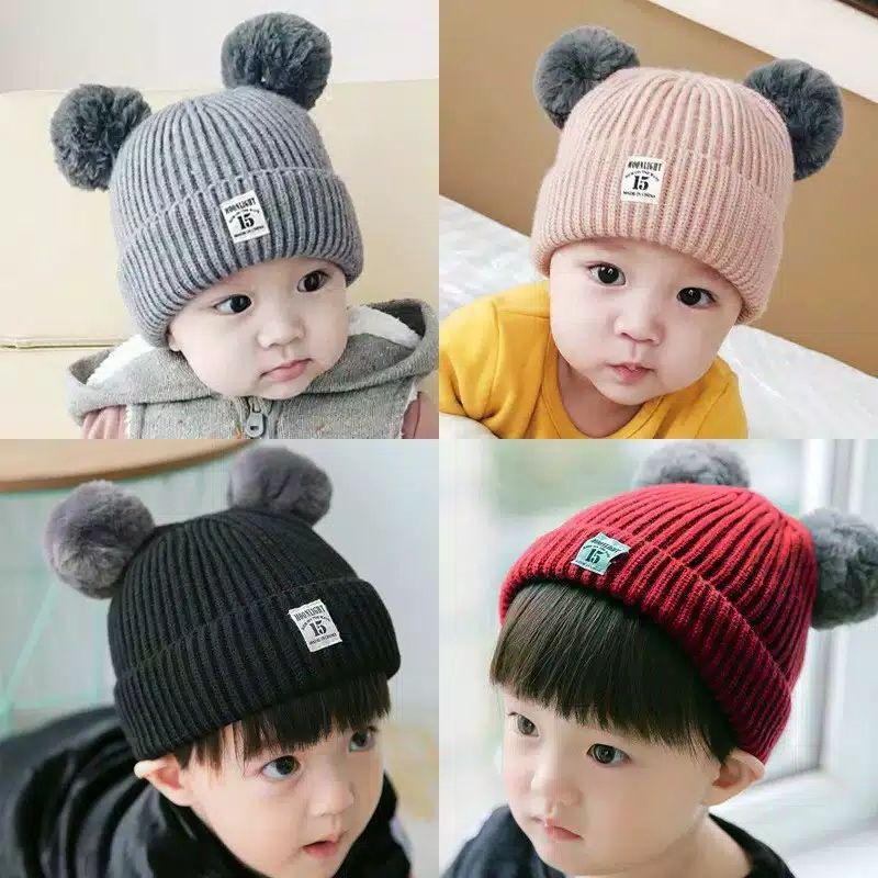 Topi Kupluk Bayi Import/Topi Rajut Bayi Pom pom import